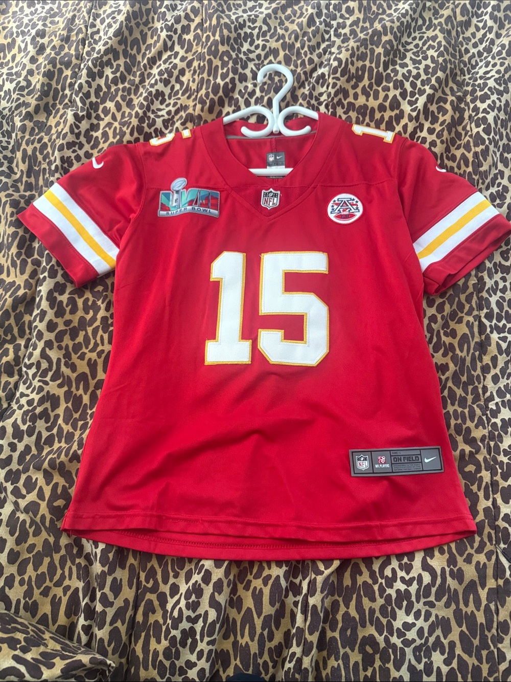 Nike Red Kansas City Football Jersey #15 with White and Gold Accents